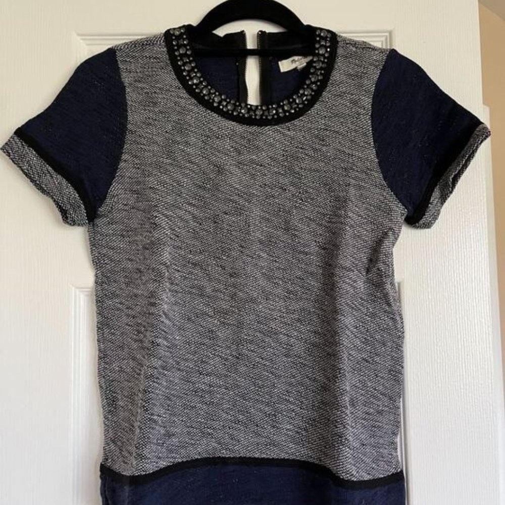 Madewell Short-Sleeved Jeweled Neckline Sweater